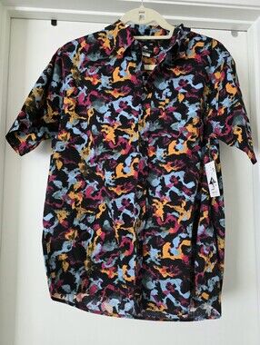 NEW LRG Lifted Research Group Men S Abstract Bright Button Up Short Sleeve Shirt